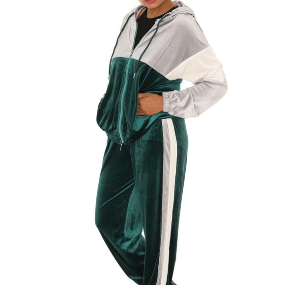 Color Block Pocket Velvet Hoodie & Drawstring Joggers - Picture 2 of 5